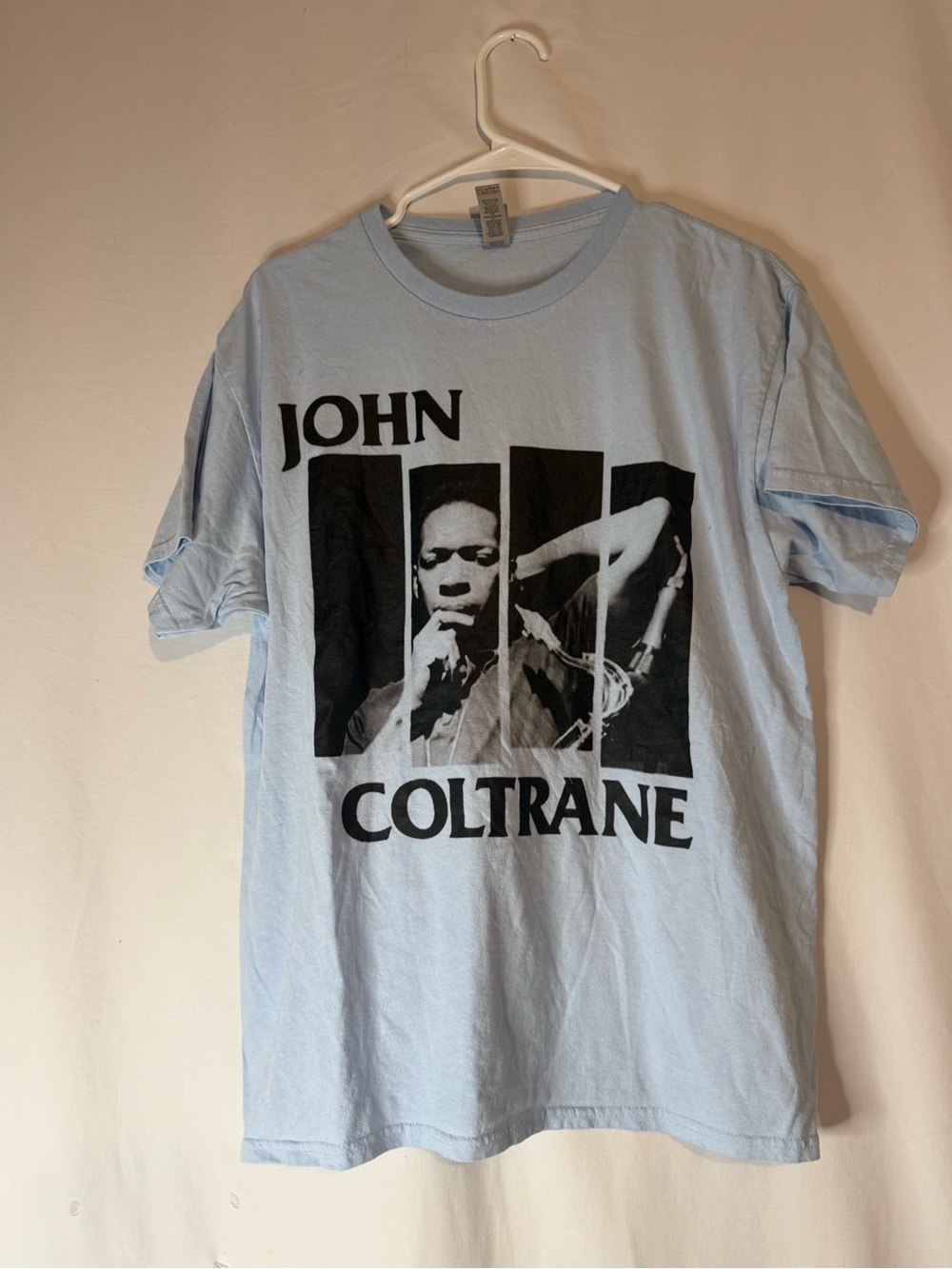 John Coltrane T Shirt Mens Large Blue Jazz Saxophone Gildan Heavy Cotton Tee